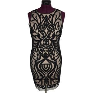 NEW NWT Women's VVMCURVE Black Beaded Overlay Beige Cocktail Dress | Size Large